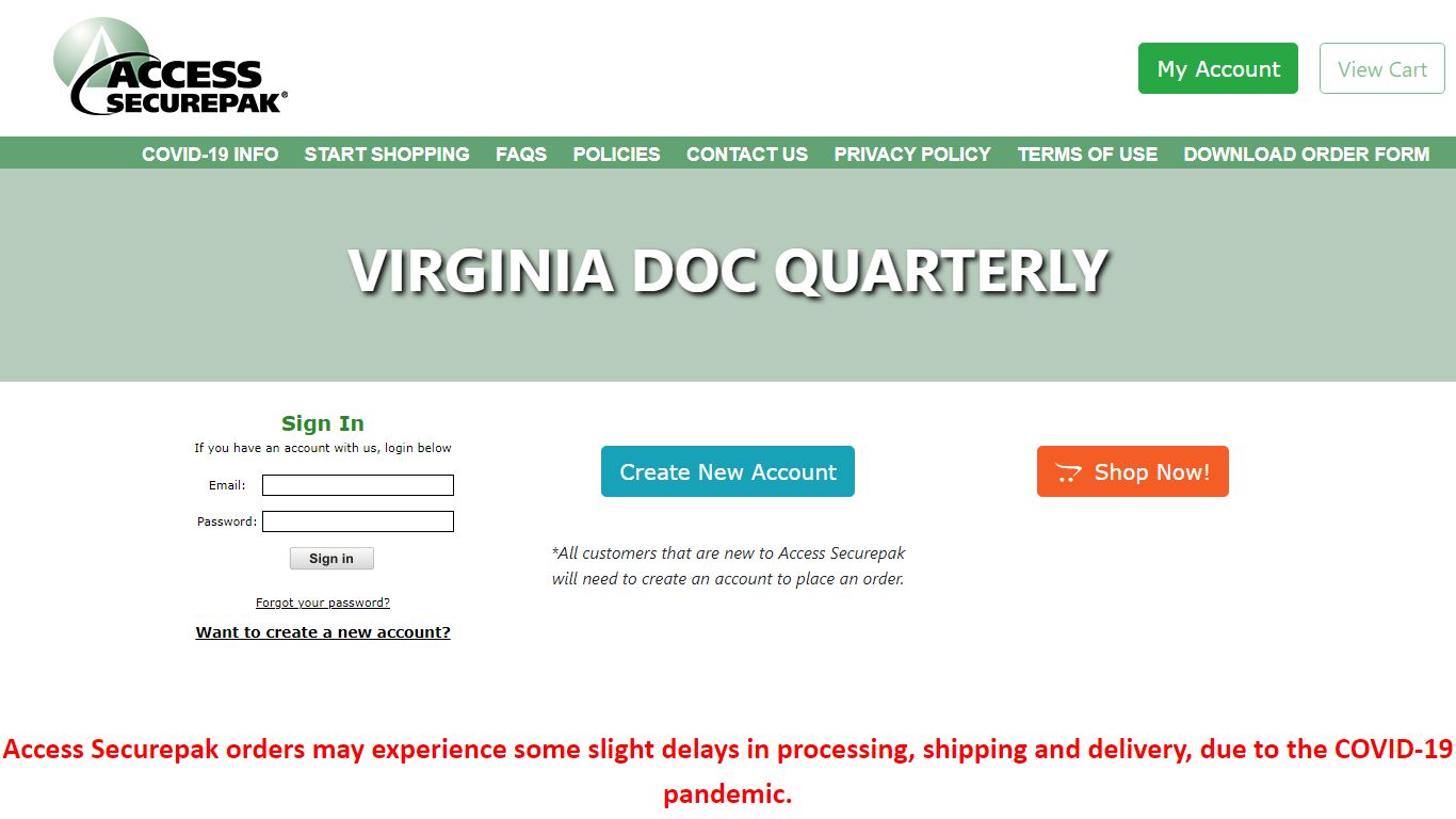 Virginia DOC Quarterly Package Program - Access Securepak